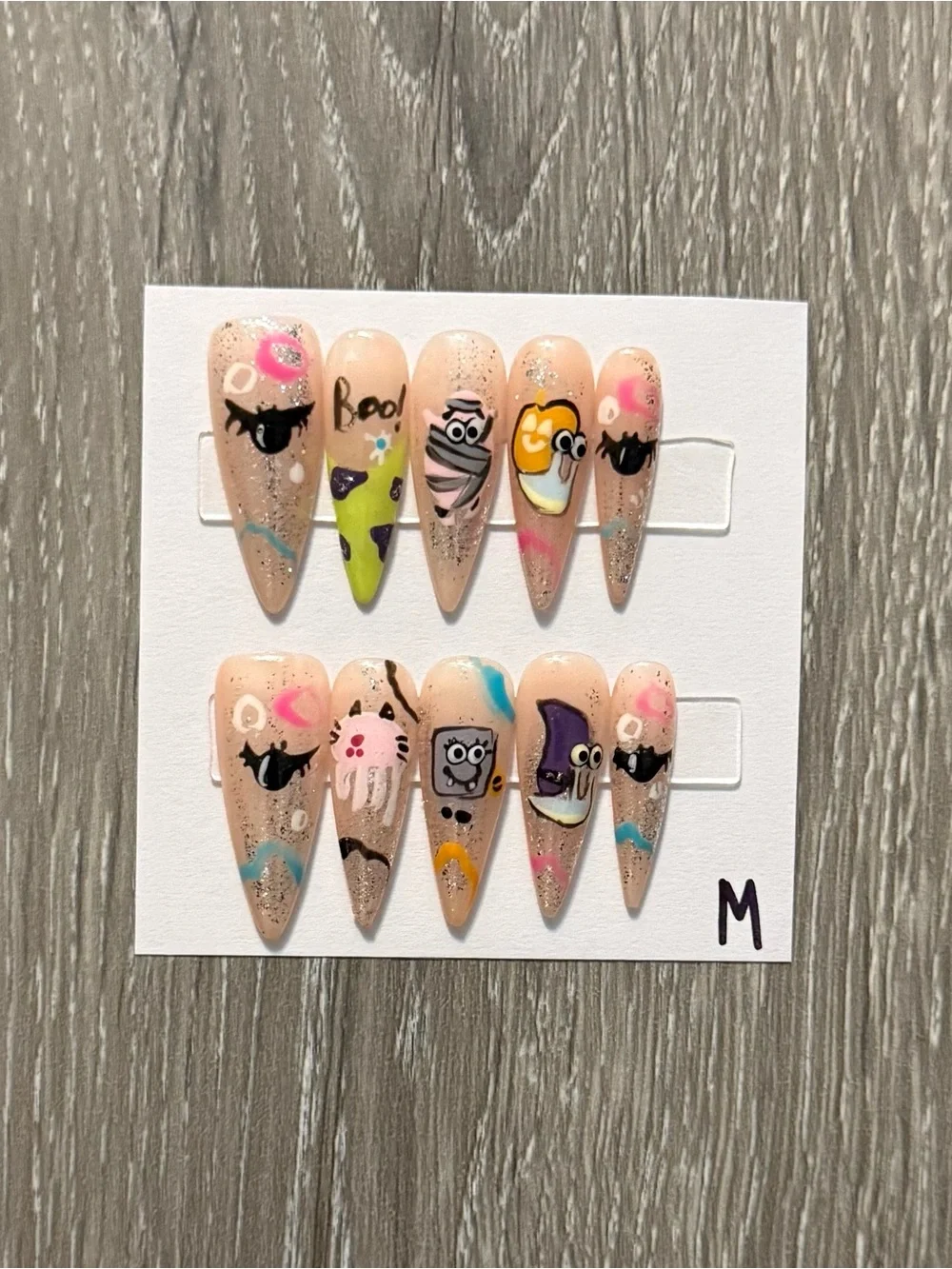 Halloween Press-On Nails - Pink & Multicolor Cute Characters